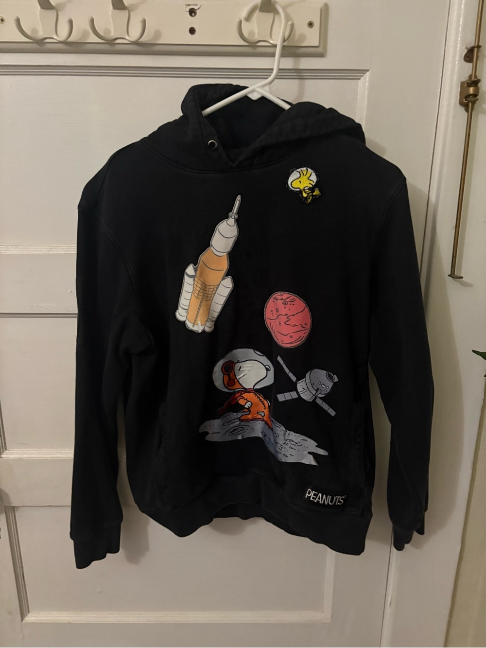 Peanuts Black Hoodie with Colorful Space Snoopy Graphic